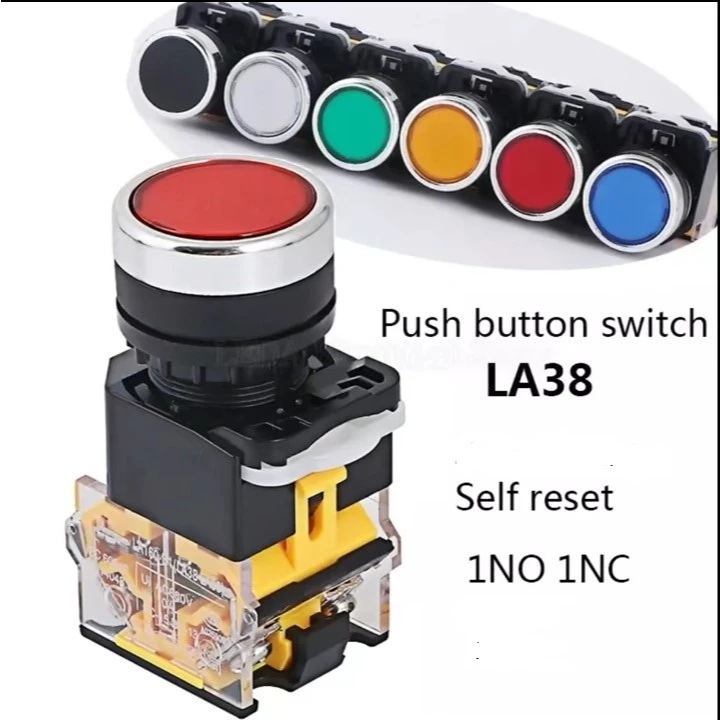 Push Button Flat Button Switch 22mm Self Return Reset LA38-11 22 mm 10A upto 440V - Slide 1