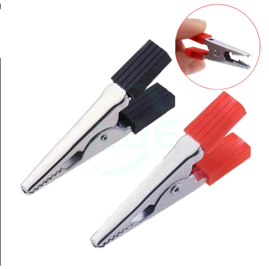Capit Buaya Alligator Clip Tebal Jepit Klem Clamp Jumper Baterai Pegangan Kotak Merah Hitam 1 pasang - Slide 1