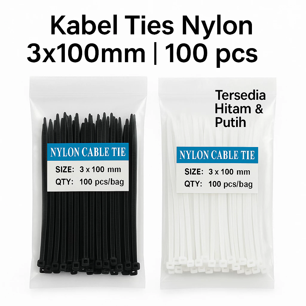 Kabel Ties 3 x 100 mm Ikat Nylon Cable Ties Tis 3x100 Hitam Putih 100 pcs/pack - Slide 1