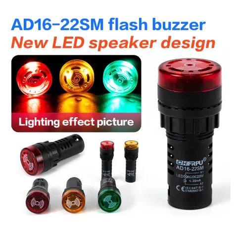 Light Signal Pilot Lamp Flash Buzzer Beeper Alarm 220v 22mm AD16 22SM - Slide 1