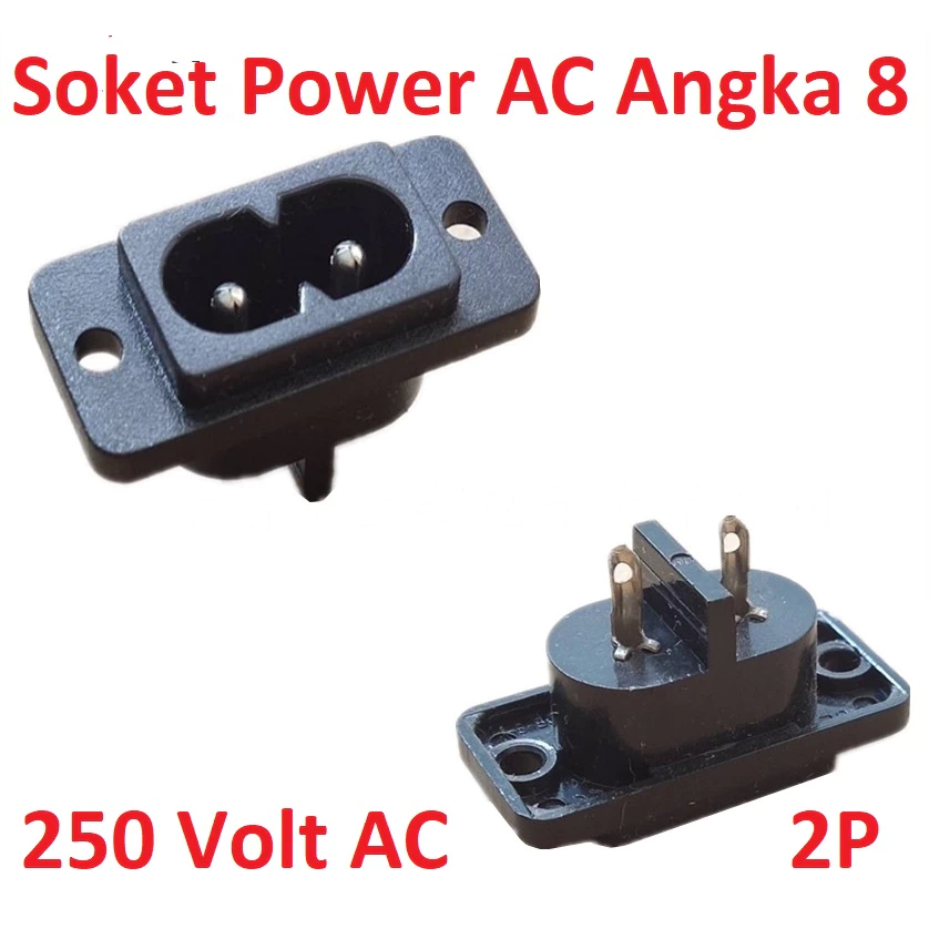 Soket SoCket Switch Kabel Power AC PLN 220V 220 Volt angka 8 Colokan Listrik 2 lubang 2 Pin - Slide 1