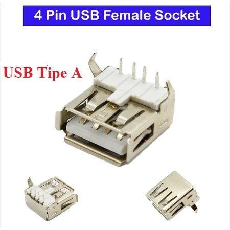Soket Socket USB 2.0 Female PCB Mount Tipe Type A 4 Pin 4Pin Tekuk 90 Konektor Tanam - Slide 1