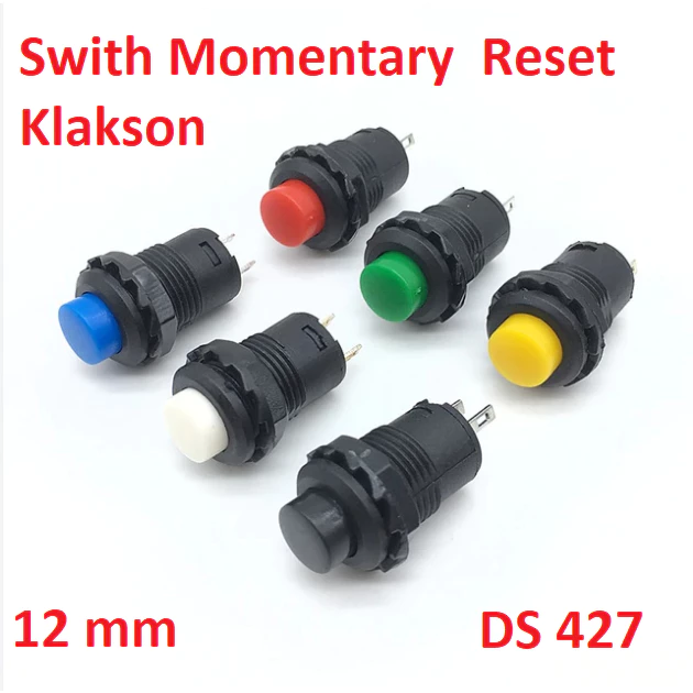Tombol Push Button on Reset momentary SWITCH SAKLAR DS-427 DS427 klakson 3A 125V 1.5A 250V 12mm - Slide 1