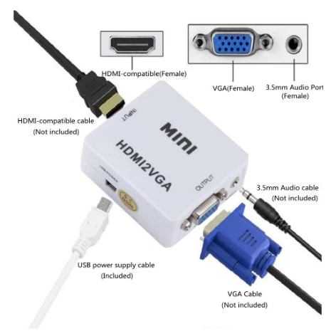 Adapter Adaptor Converter HDMI To VGA Mini Hdmi2VGA 1080p Audio HD Video 1080 - Slide 1