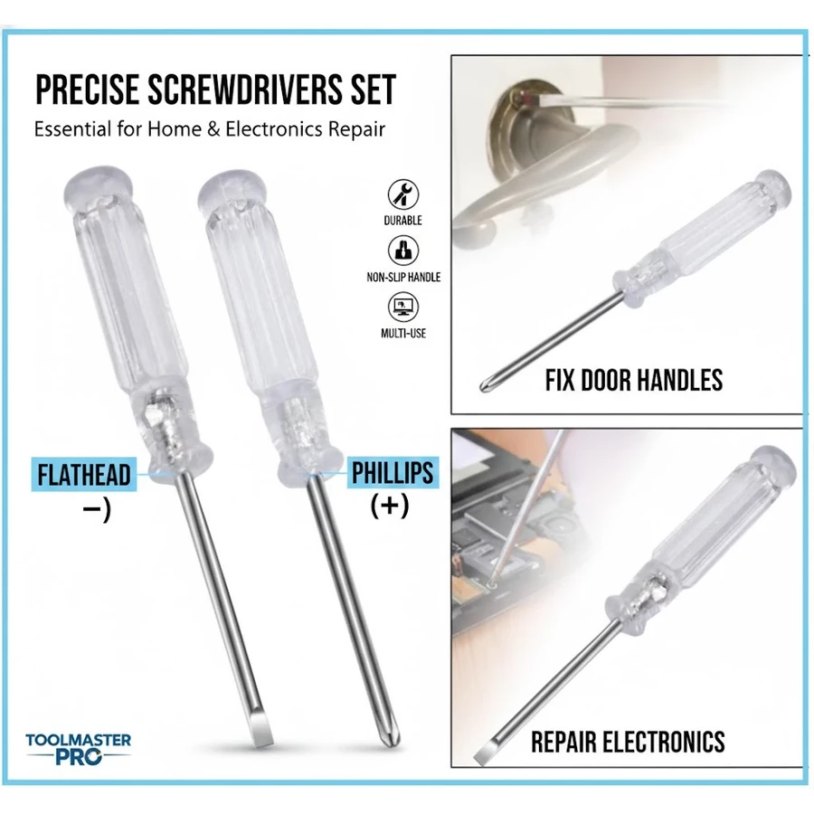 Obeng Crystal Mini 3mm x 95mm 3x95 Plus + Minus - Pipih Kembang Slotted Philips Serbaguna Handle Transparan - Slide 1