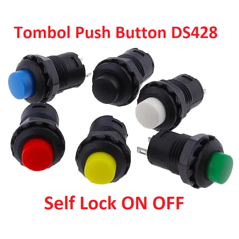 Tombol Self Lock ON OFF PUSH BUTTON Saklar Tekan AC DC 12MM DS-428 DS 428 SWITCH Self Locking - Slide 1