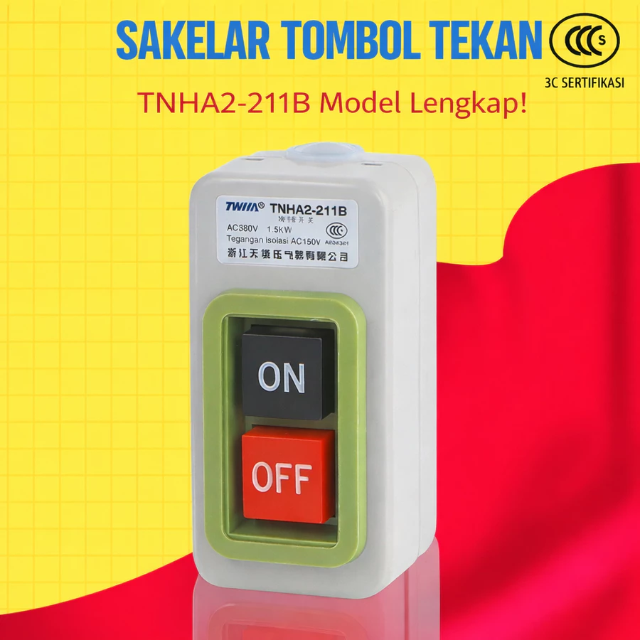Push Button POWER 10A On Off 3p 1.5KW 3 Phase 380V Switch BS-211B BS 211B 1500 Watt Saklar Body Besi - Slide 1