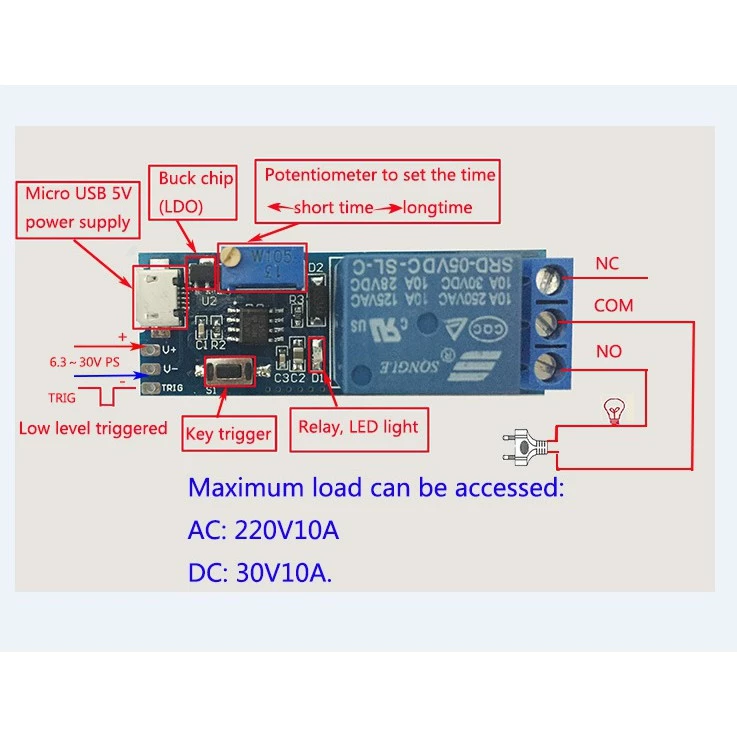 Modul Smart Timer Delay Trigger Otomatis Adjustable Relay On Off Otomatis Power Micro USB Arduino ESP8266 - Slide 1