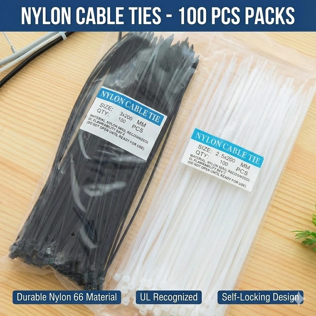 Kabel Tis Ties Nylon Tali Ripet 20cm Anti Putus Pengikat Kabel Kuat Murah 3x200mm 3x200 mm Isi 100pcs - Slide 1