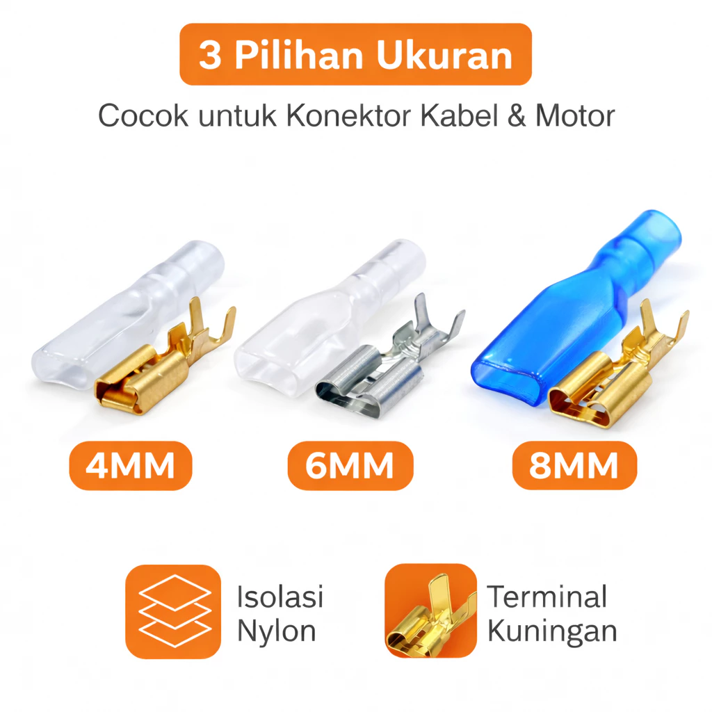 Skun gepeng female kabel TERMINAL Insulated betina Dengan Cover Karet Skun Soket Kabel Motor Konektor - Slide 1